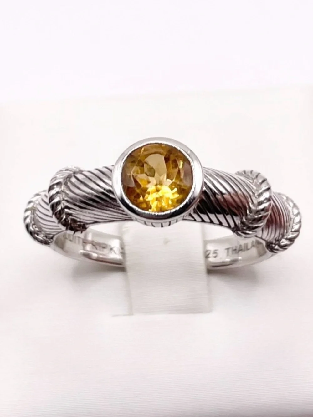 Size 9 Citrine Judith Ripka Cable design 925 Sterling Silver Ring